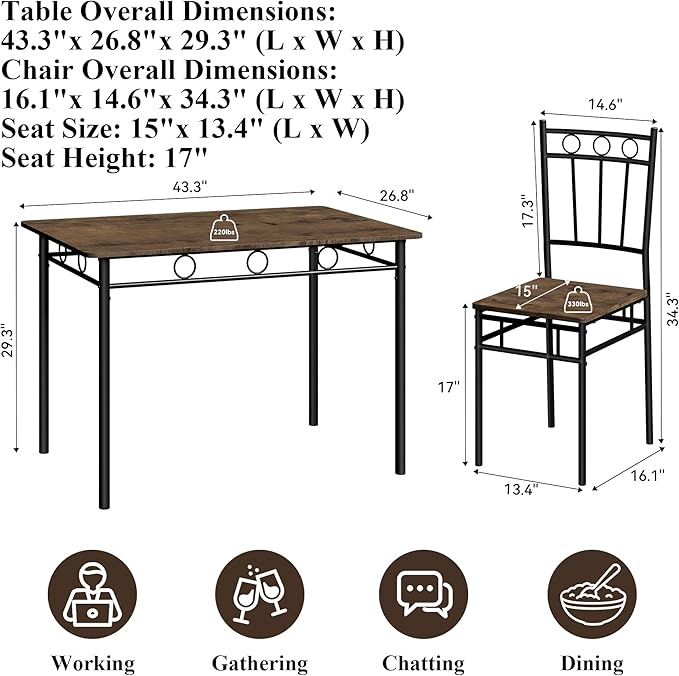 5 Piece Dining Table Set, Modern Metal&Wood Kitchen Dinner Table - Image 2