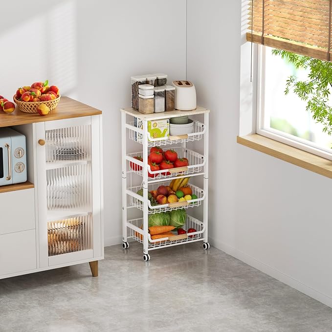 5-Tier Pull-Out Kitchen Storage Cart on Wheels, Fruit Basket, Bedroom Kitchen - Image 5