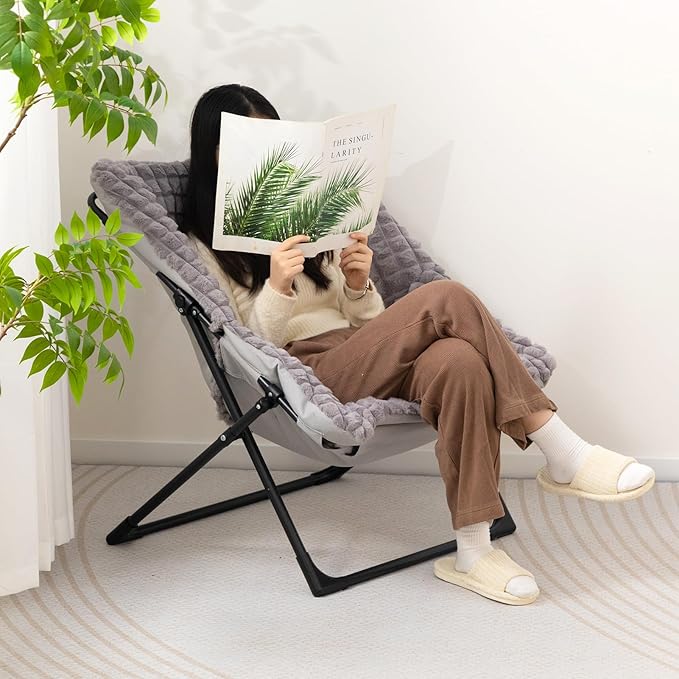 HollyHOME X-Large Saucer Chair, Comfy Oversized Folding Chair, Faux-Fur Reading - Image 2