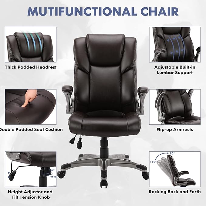 COLAMY High Back Executive Office Chair- Ergonomic Home Computer Desk Leather - Image 4