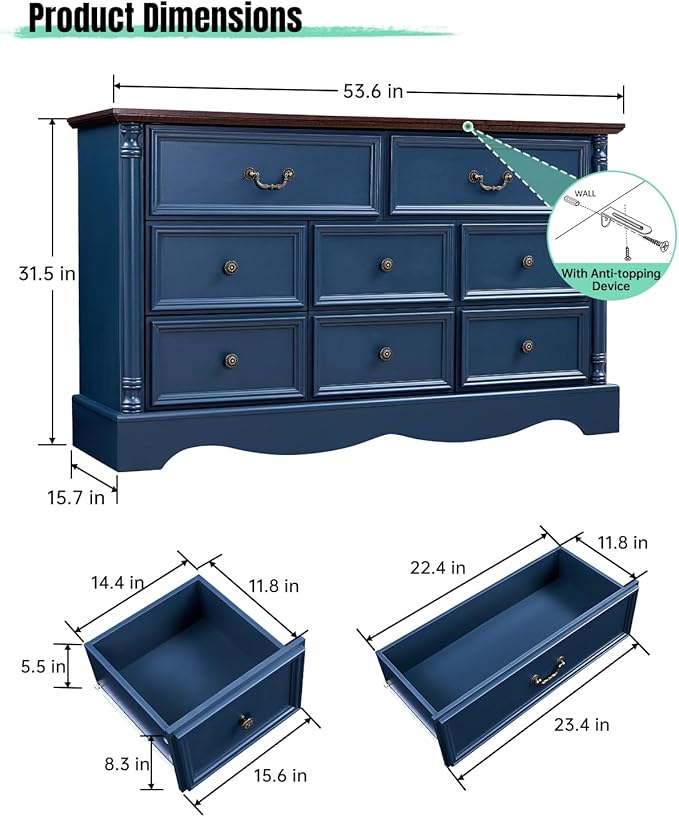 Farmhouse 8 Drawers Dresser for Bedroom - Image 2