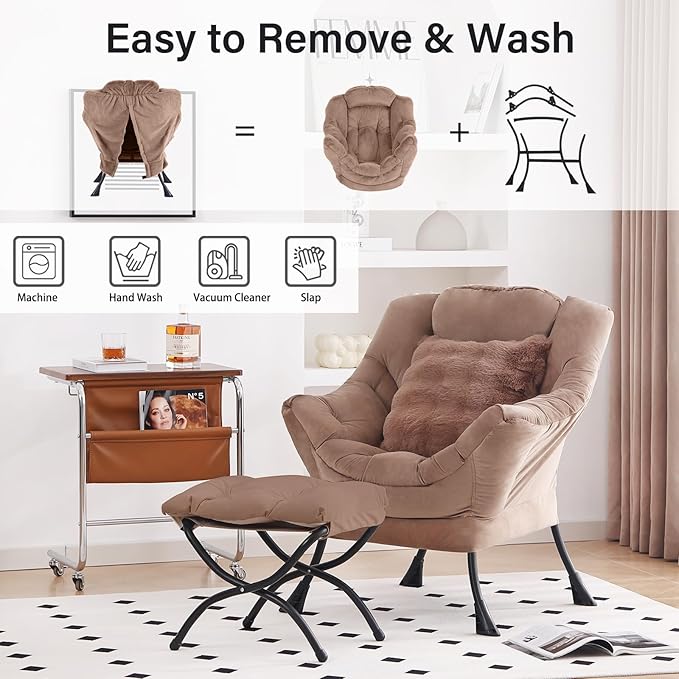 Large Lazy Chair with Ottoman, Accent Reading Chair with a Throw Pillow - Image 4