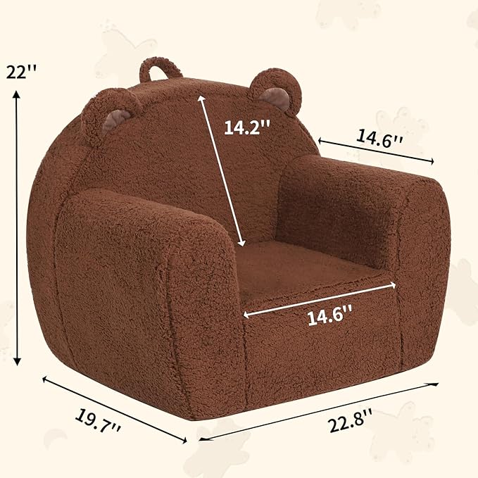 Comfy Toddler Chair, Cuddly Sherpa Teddy Bear Kids Sofa, High Back Kids Reading - Image 2