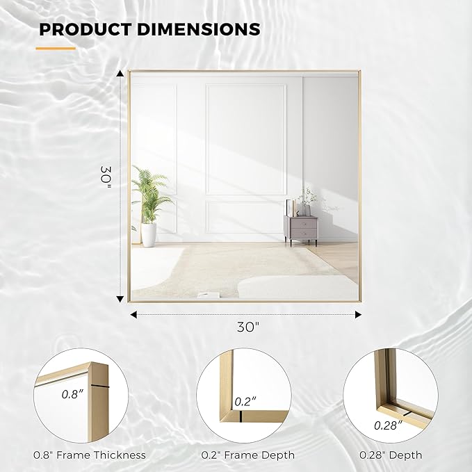 30x30 Inch Brass Bathroom Mirror - Image 9