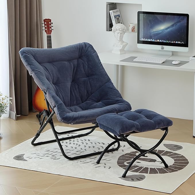 Comfy Folded Chair with Ottoman, Oversized Folding Faux Fur Chair Soft Furry - Image 6