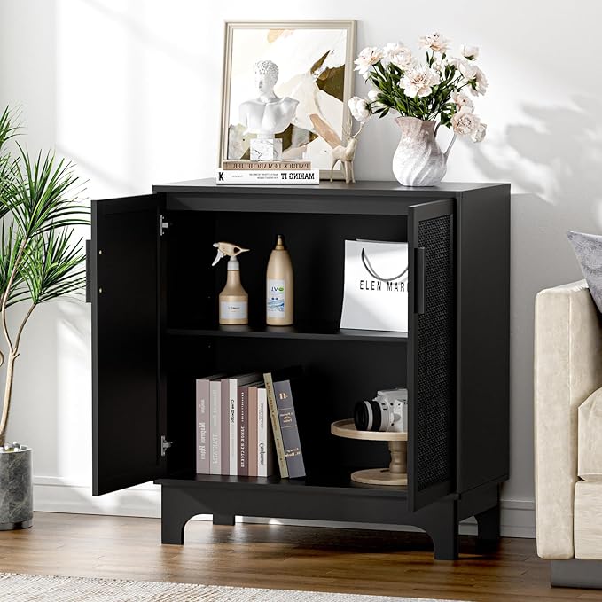 Black Rattan Cabinet, Natural Rattan Storage Cabinet - Image 4