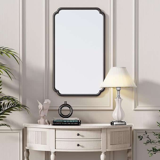 26"x40" Rustproof Bathroom Mirror Black, Round Corner Metal Frame Wall Mirror - Image 5