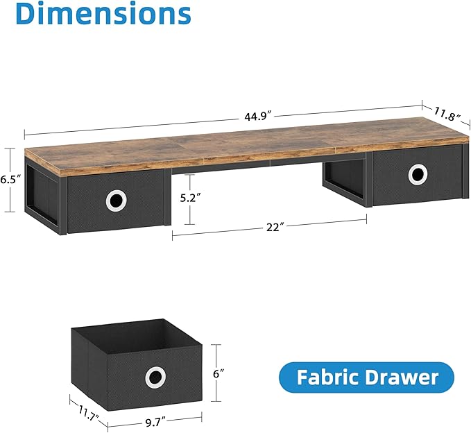 45" Large TV Riser with Fabric Drawers - Image 7