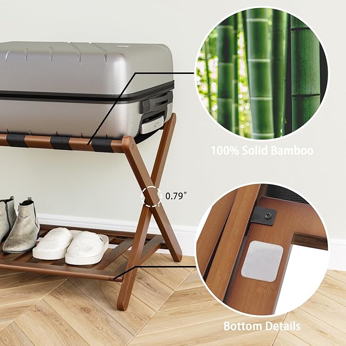 Fully Assembled Walnut Bamboo Luggage Rack - Image 2