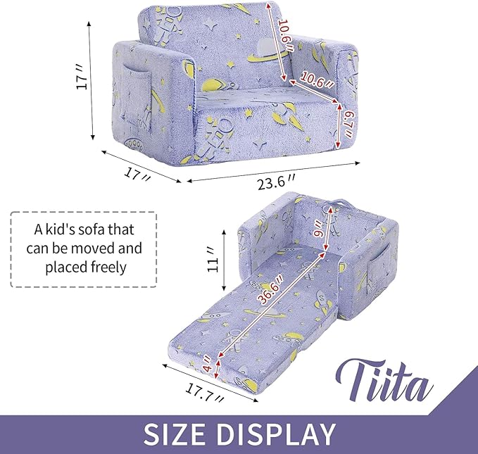 Tiita Kids Sofa, 2-in-1 Toddler Chair, Convertible Children Couch to Lounger - Image 3