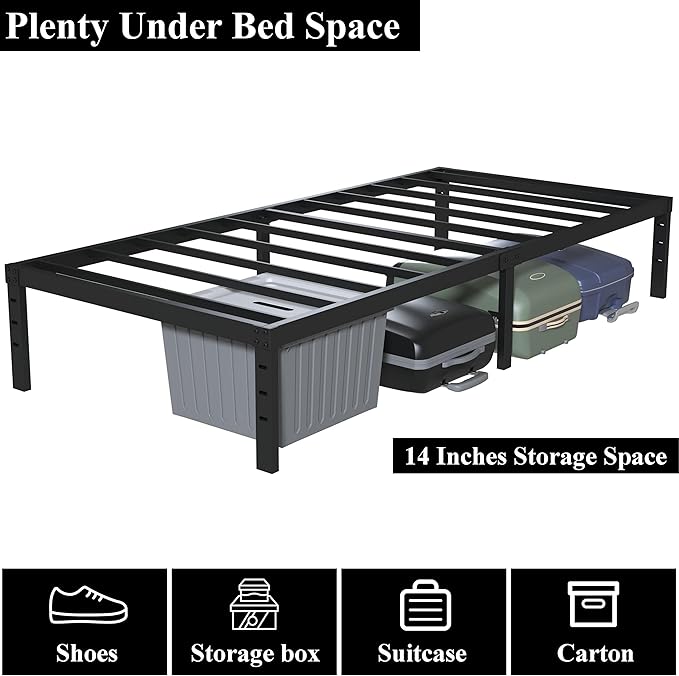 16 Inch Narrow Twin Bed Frame 30x75 No Box Spring Needed, Metal Platform 75x30 - Image 6
