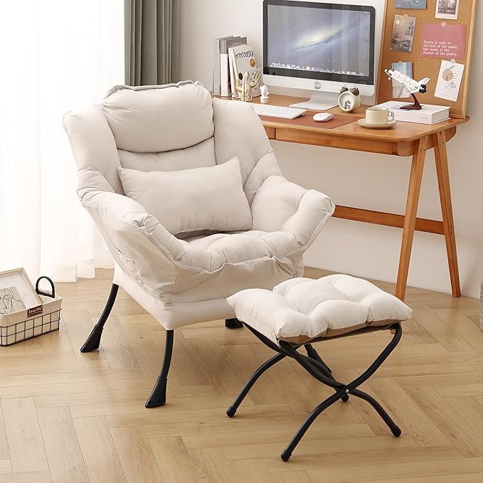 Lazy Chair with Ottoman, Modern Accent Chair with Lumbar Pillow, Comfy Chairs - Image 7