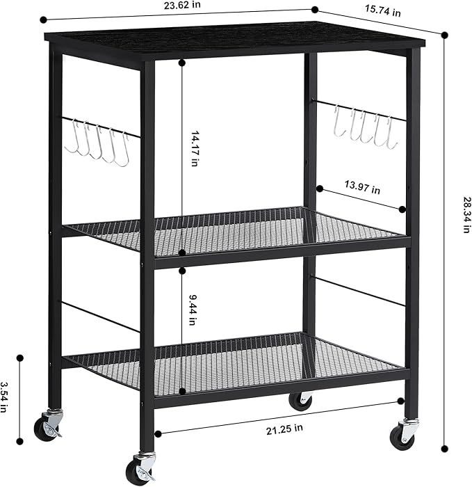 LIANTRAL Rolling Cart, 3-Tier Utility Microwave Bar Coffee Cart Kitchen Storage - Image 2
