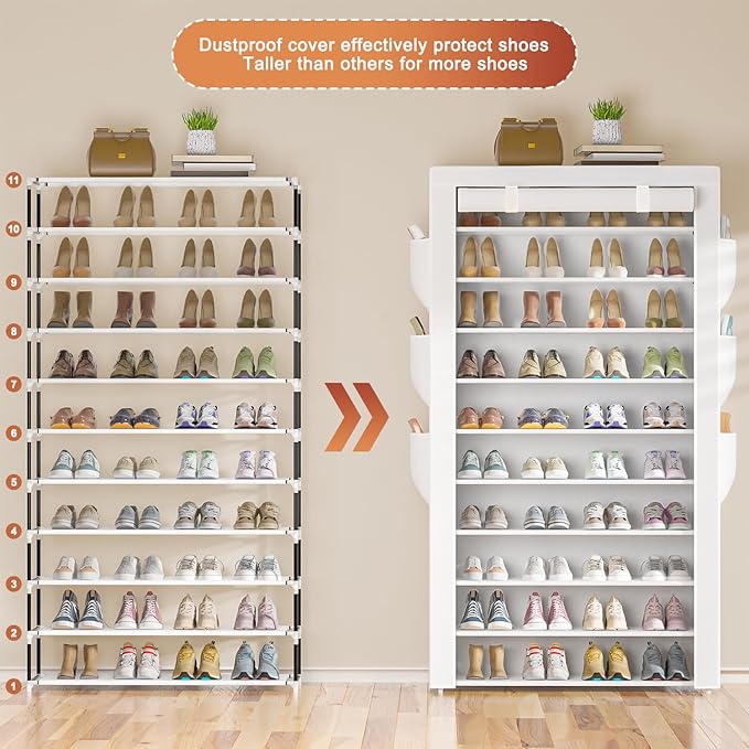 Shoe Rack 10Tier Large Capacity 50-56Pairs Beautiful Tall Shoe Shelf Free - Image 4