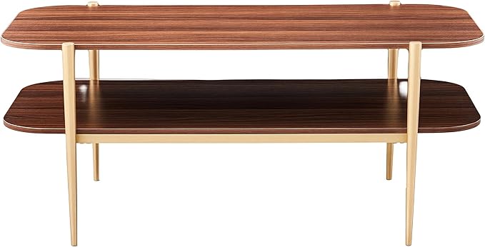 Shrine Rectangle Coffee Table, Mid-Century Modern Design, Two-Tier Walnut MDF - Image 3