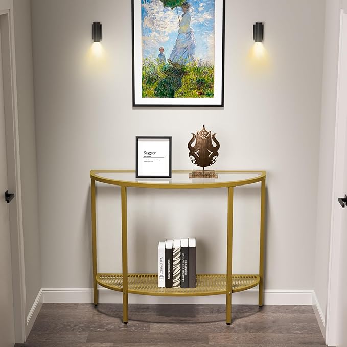 SAYGOER Glass Half Moon Console Table 2 Tier Narrow Entryway Table - Image 7