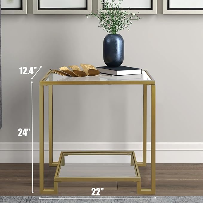 2 Tier Rectangular Side Table, Modern Metal Clear Coffee Table，Small Accent - Image 3