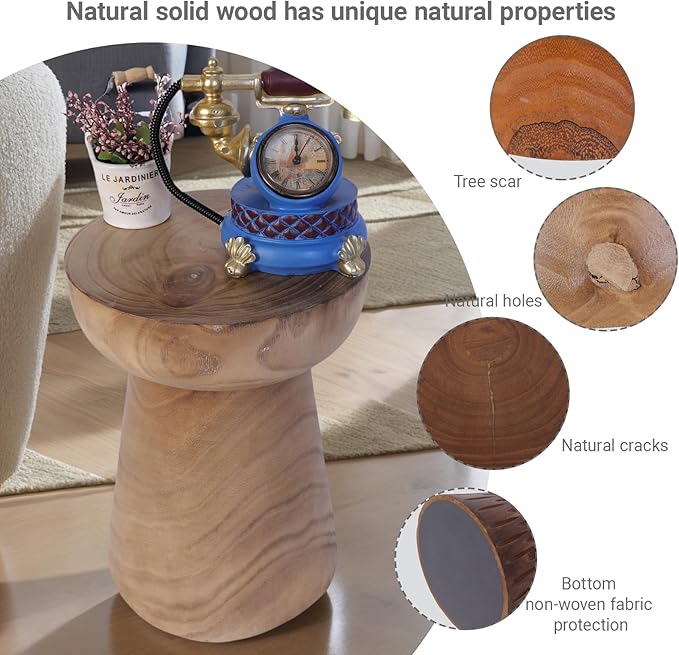 Athaliah Small Rustic Tree Stump Wood Side Table/Stool – 17.75″H Compact - Image 3