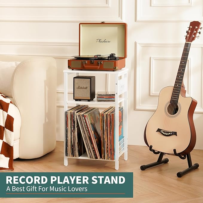 Yoobure Record Player Stand, 3-Tier White Side Table - Image 3