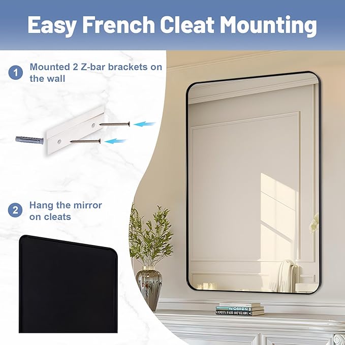 Black Mirrors for Bathroom, Modern Metal Frame Bathroom Vanity Mirror for Home - Image 6