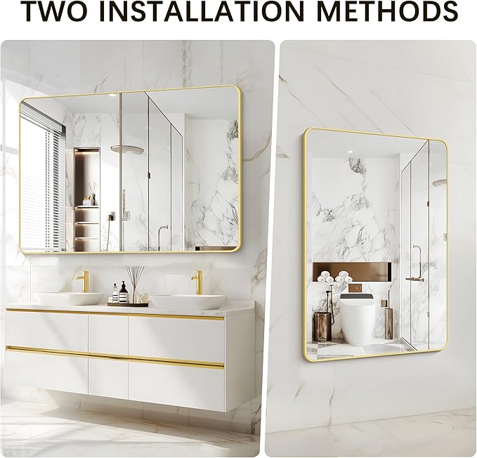 36"x48" Bathroom Mirror, Large Rectangular Wall Mirror, Rounded Corner Vanity - Image 7