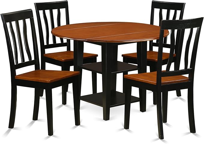 East West Furniture SUAN5-BCH-W 5 Piece Dining Set Includes a Round Dining Room - Image 2