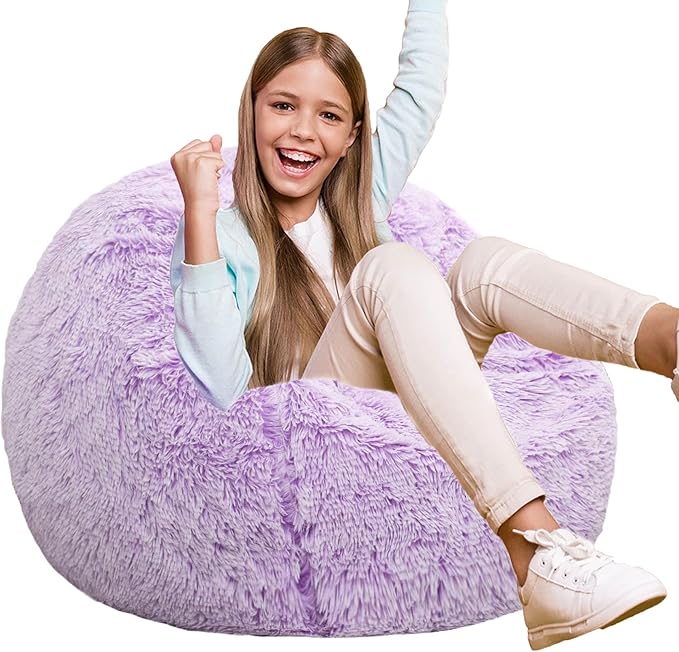 Fluffy Bean Bag Chair for Kids, 2.5FT Round Memory Foam Filled Bean Bag for by Unknown