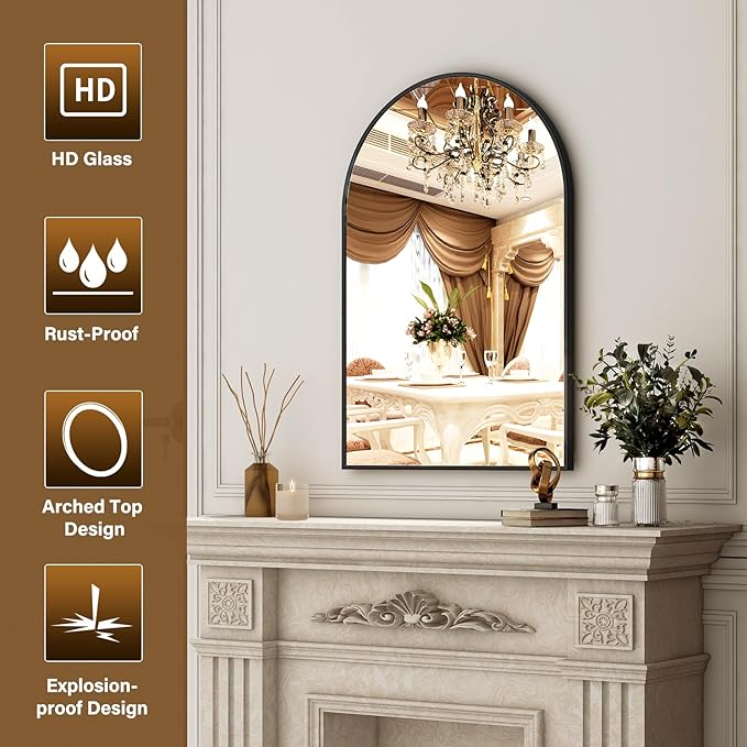 26"x38" Arched Wall Mirror for Bathroom, Living Room, Decorative Hanging Mirror - Image 5