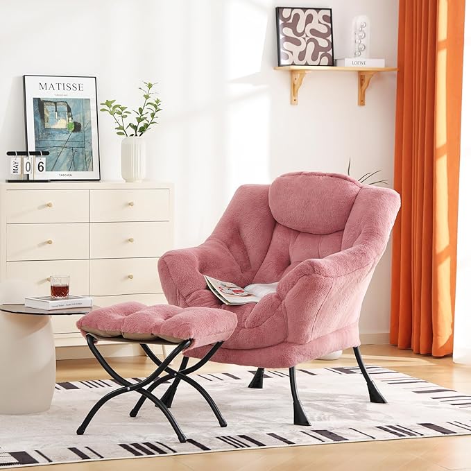 Cozy Lazy Chair and Ottoman, Large Contemporary Accent Lounge Chair Set - Image 6