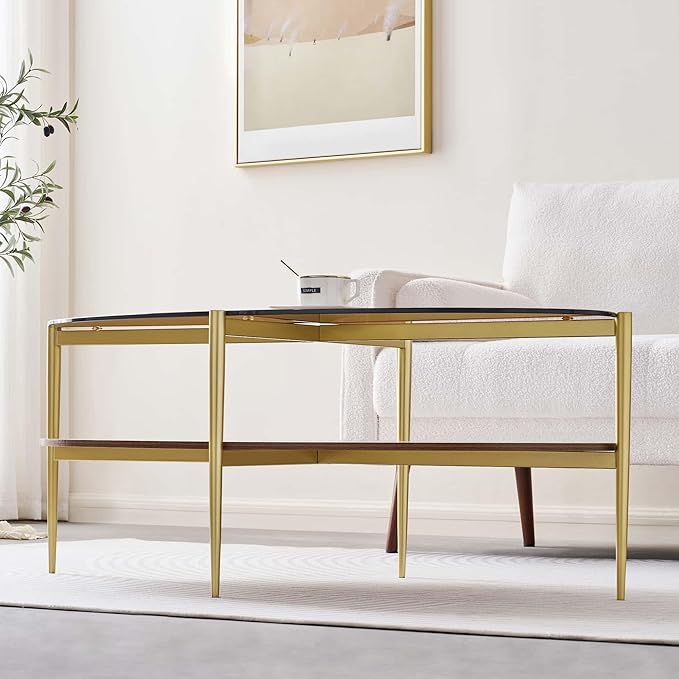 Oval Glass Coffee Table, Mid-Century Modern Design, L43 x W22 x H17 inch - Image 4