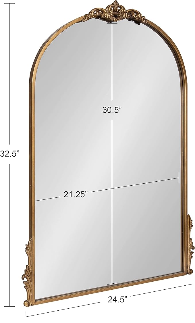 Kate and Laurel Myrcelle Traditional Arched Mirror; 25 x 33; Gold; Decorative - Image 7