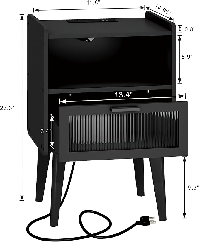 Nightstand with Charging Station, Bedside Tables Set of 2, End Table Side Table - Image 3
