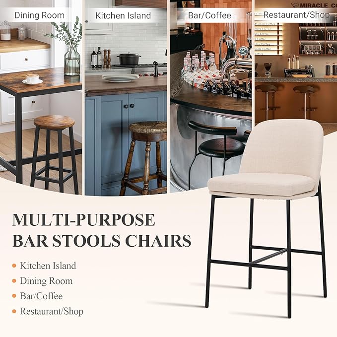 COLAMY Counter Height Bar Stools Set of 6, 25 Inch Modern Fabric Kitchen Island - Image 6