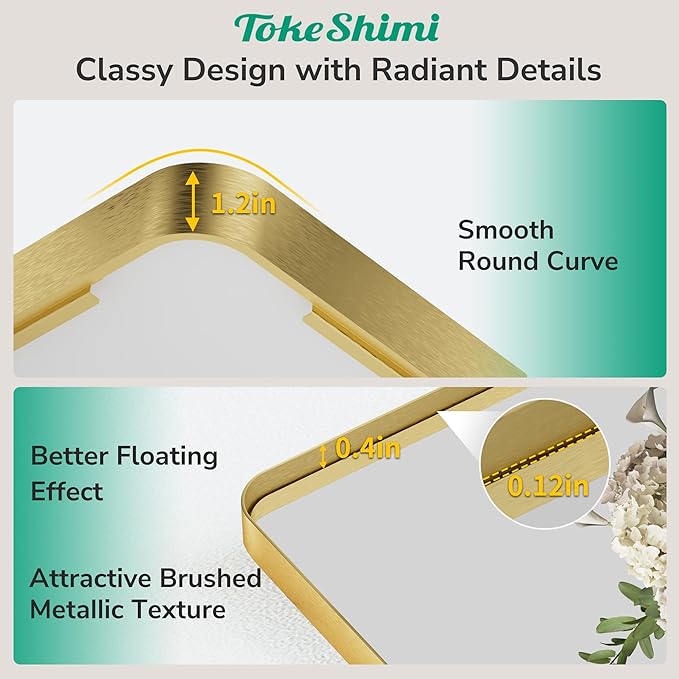 TokeShimi 48x36 Gold Bathroom Mirror - Image 3