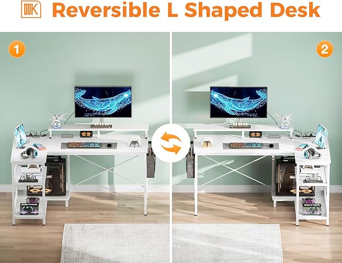ODK 48 Inch Gaming Desk with USB Charging Ports and LED Lights, Reversible L - Image 8