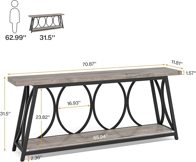 Tribesigns 70.9 inch Extra Long Console Table, Industrial Sofa Table Behind - Image 2