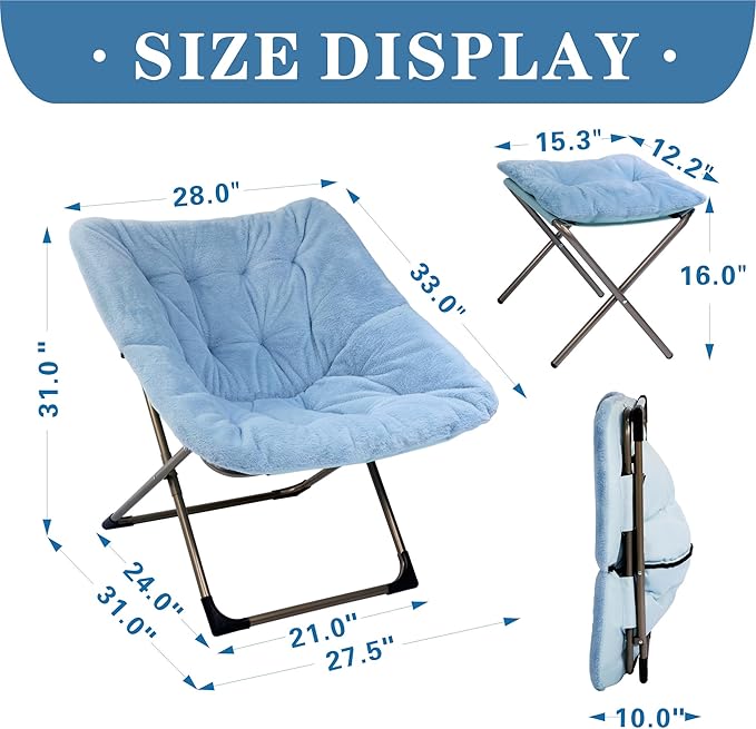 Kokel Plush Folding Chair and Ottoman Padded Metal Frame Living Room Chair - Image 3