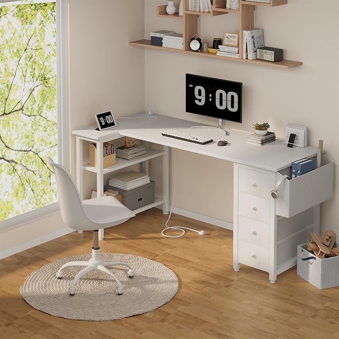 Lufeiya White L Shaped Computer Desk - Image 2