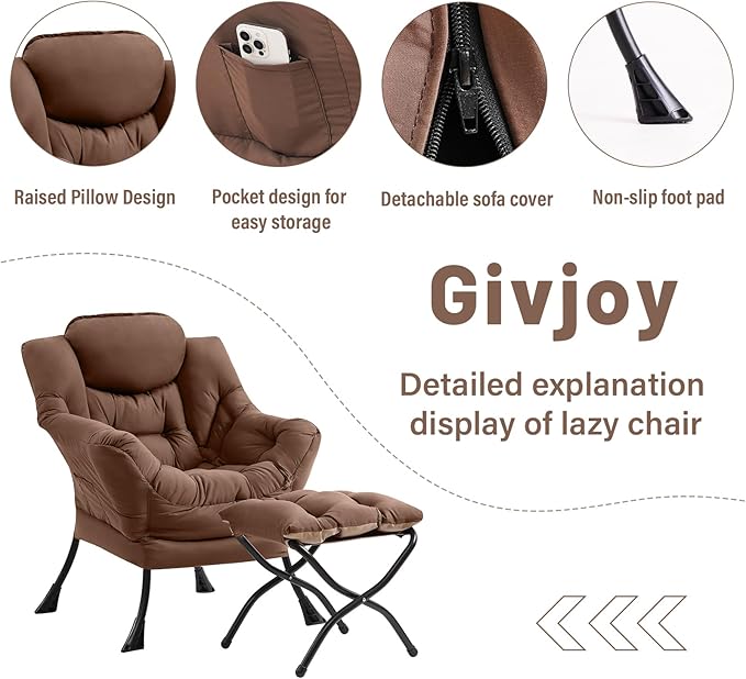 Cozy Lazy Chair and Ottoman, Large Contemporary Accent Lounge Chair Set - Image 4