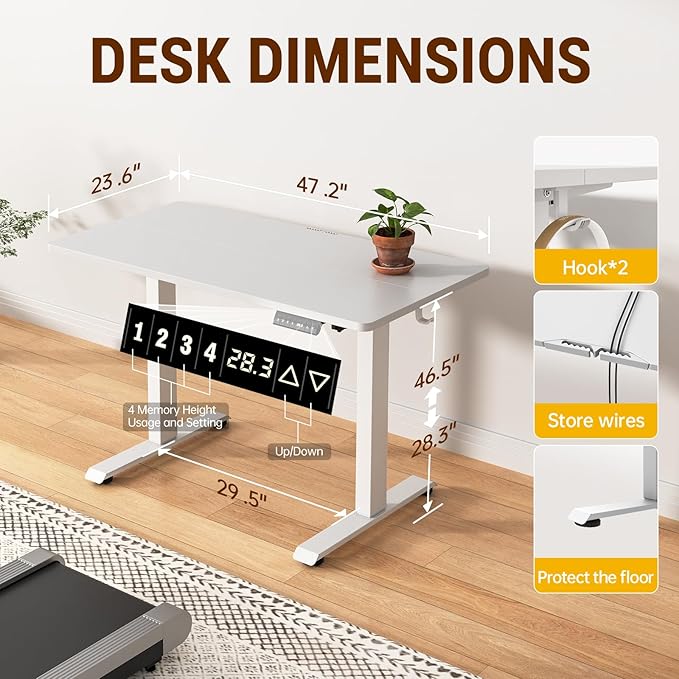 Veken 47.2 Inch Large Electric Standing Desk, 4 Memory Heights Adjustable - Image 2