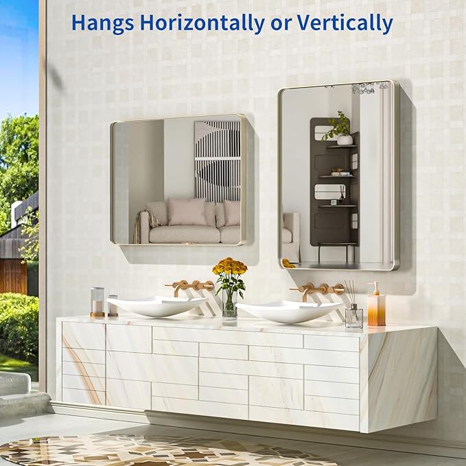 WEER 24X32 Inch Brushed Nickel Bathroom Mirror, Brushed Silver Metal Frame - Image 5