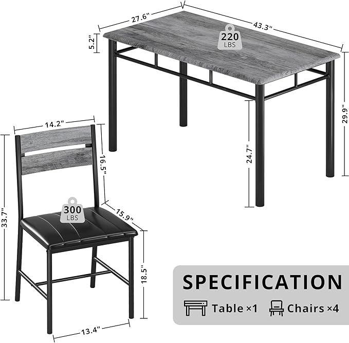 IRONCK Dining Table Set for 4, Wood Kitchen Table - Image 2