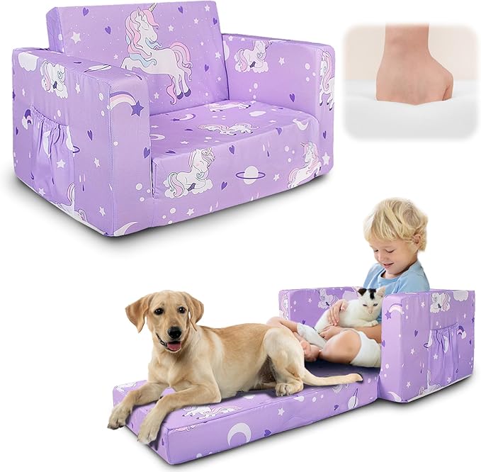 Kids Couch, 2-in-1 Kids Fold Out Sofa, Convertible Toddler Couch to Lounger by Beavtaens