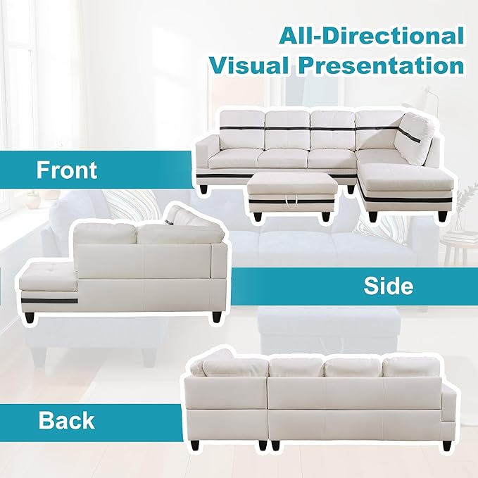 Couches for Living Room PU Leather L Shaped Couch Comfy 3 Pieces Sectional Sofa - Image 6