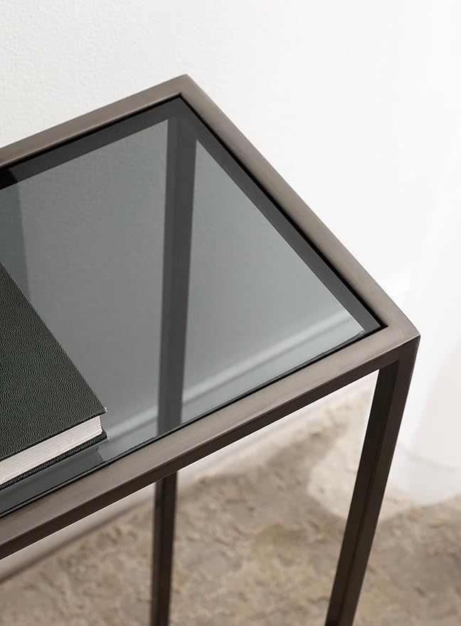 Kate and Laurel Jaspur Modern Narrow End Table, Tinted Glass and Gray Metal - Image 5