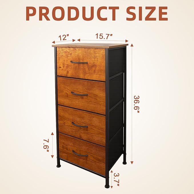 Nightstand with 4 Fabric Bins, Bedside Furniture, Night Stand, End Table - Image 3