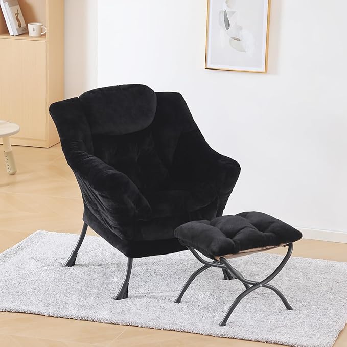 Plush Lazy Chair and Ottoman, Large Contemporary Accent Lounge Chair - Image 7