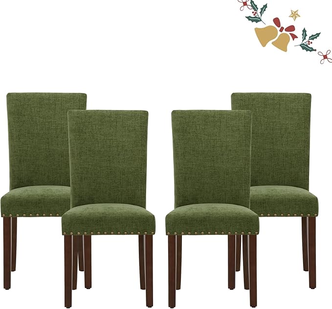 Parsons Dining Chairs Set of 4, Upholstered Nailhead Dining Room Kitchen Side by COLAMYINC