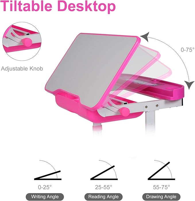 Kids Desk and Chair Set, Height Adjustable Child's School Study Writing Tables - Image 3