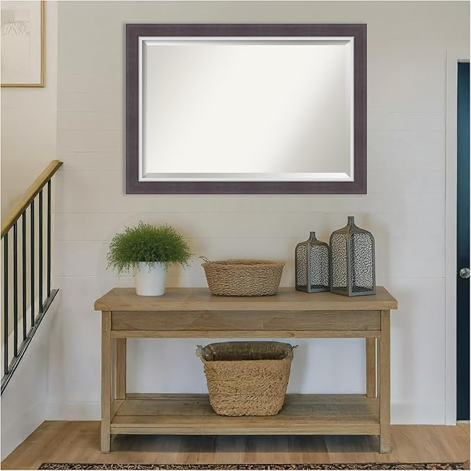 Amanti Art Brown Wall Mirror 30x42 Ellie Brown Silver Rectangle Bathroom Mirror - Image 5